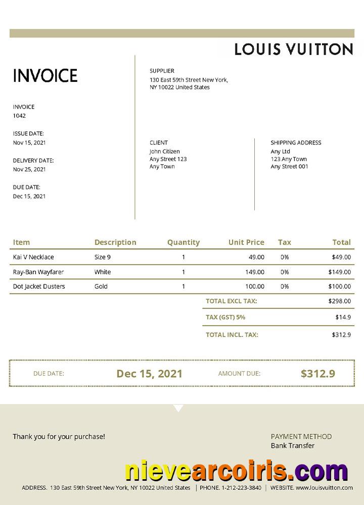 USA Louis Vuitton invoice